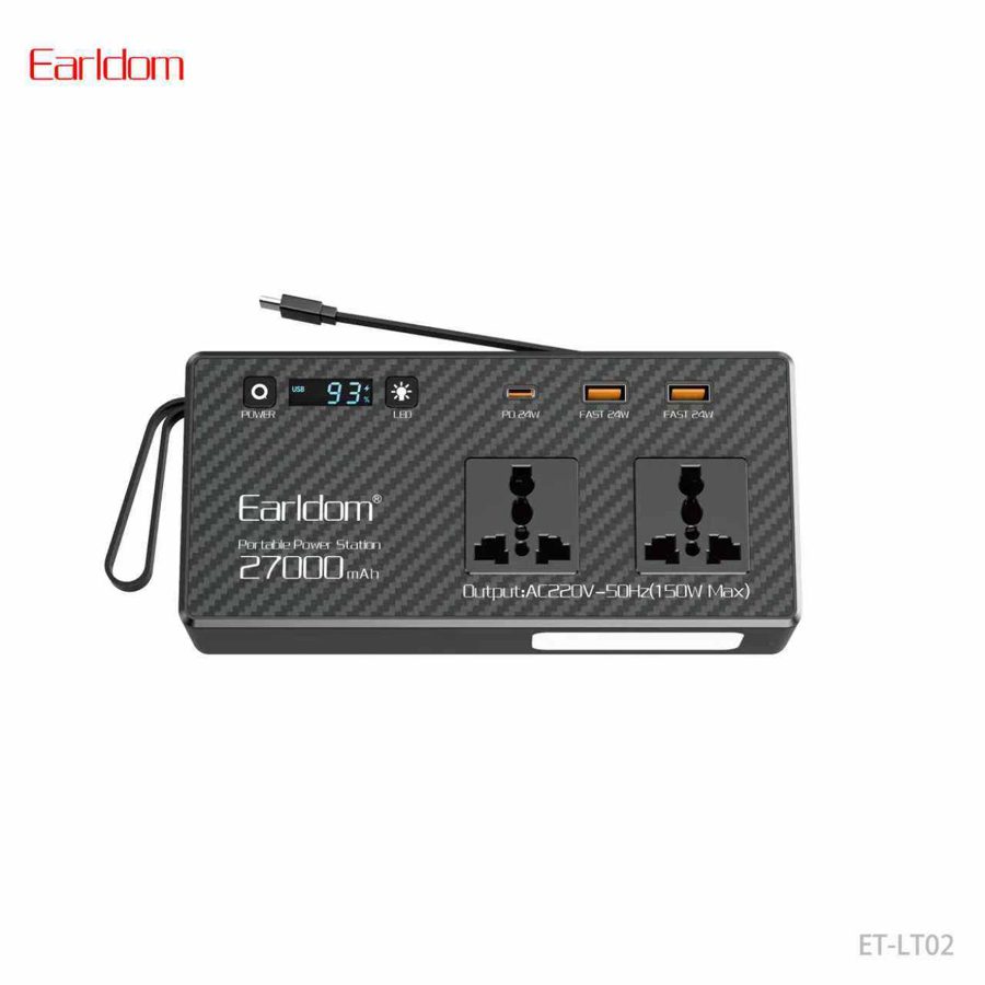 [ET-LT02_black] Vehicle-Mounted Inverter - ET-LT02 (27000MAH 2USB 1PD - أسود)