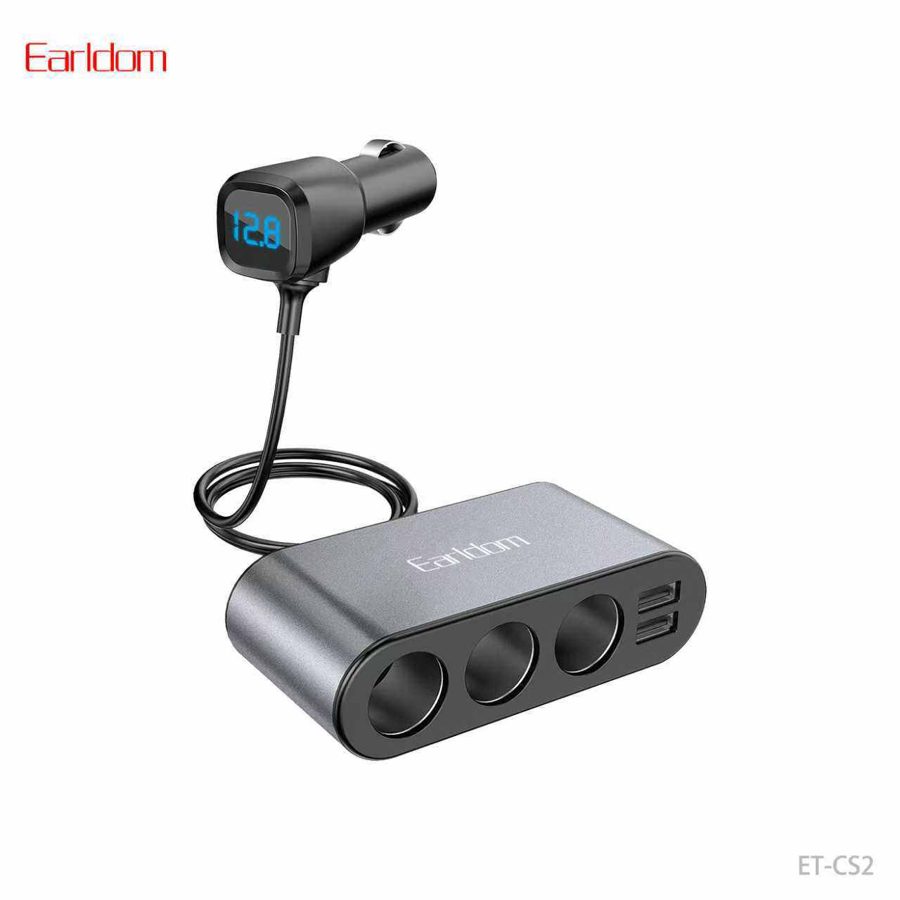 [ET-CS2_black] Car Socket - ET-CS2 (120W 1USB 3socket Display Current - Black)