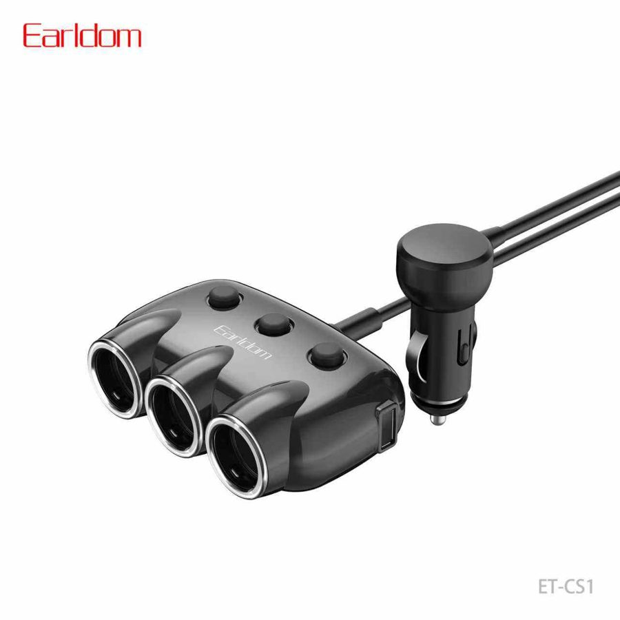 [ET-CS1_black] Car Socket - ET-CS1 (2USB 3socket OFF/ON Switch Buttton - Black)