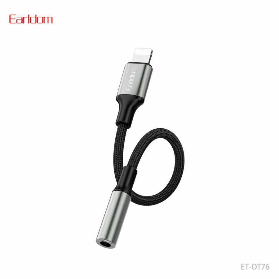 [ET-OT76_black] Lightning AUX Adapter - ET-OT76 (3.5mm إلى iOS Aluminum Alloy+Nylon - أسود)