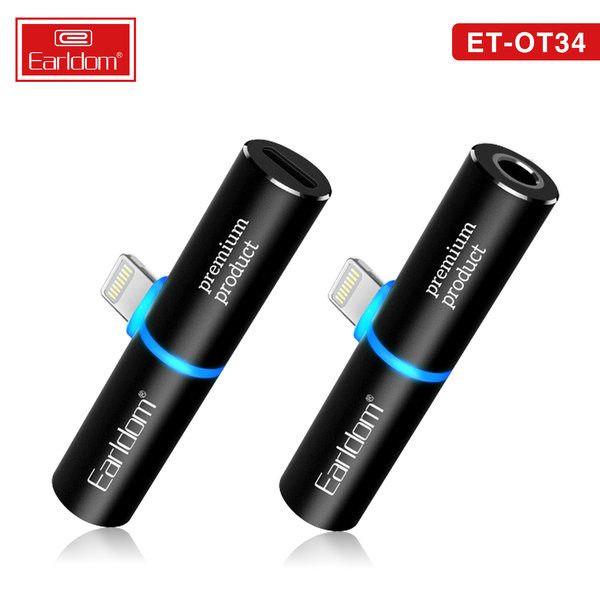 [ET-OT34_black_silver_red] Lightning AUX Adapter - ET-OT34 (2in1 3.5mm & iOS To iOS Music+Charge - Black Silver Red)