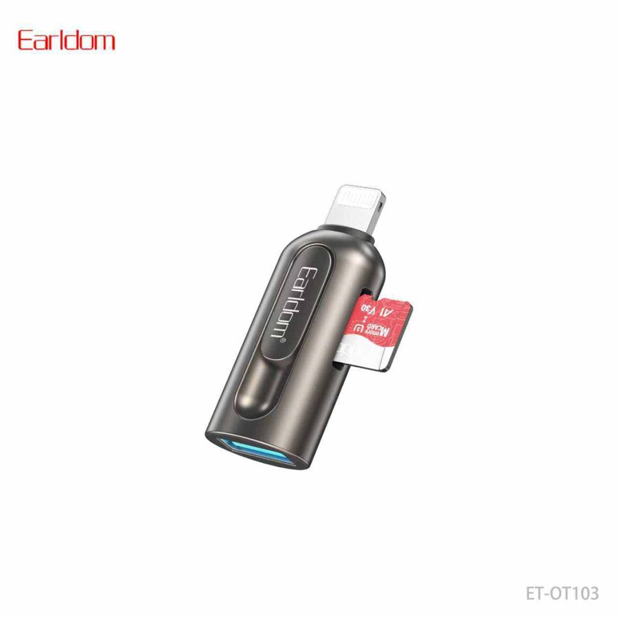 [ET-OT103_black] Lightning OTG Adapter+Card Reader - ET-OT103 (2in1 iOS OTG+Card Reader Zinc Alloy - أسود)