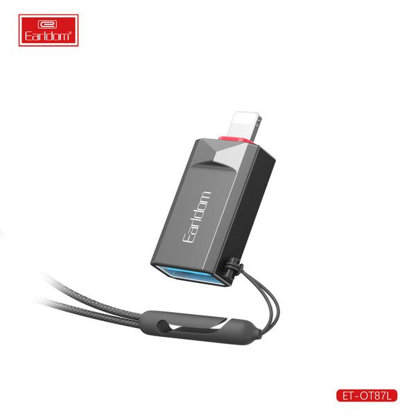 [ET-OT87L_black] Lightning OTG Adapter+Card Reader - ET-OT87L (iOS OTG With Rope Zinc Alloy - أسود)
