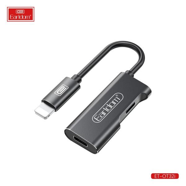 [ET-OT32I_black] Lightning AUX Adapter - ET-OT32I (2in1 2ios إلى iOS Metal Music+Charge - أسود)