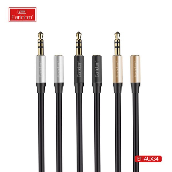 [ET-AUX34_100CM_black_gold_silver] 3.5mm AUX Cable - ET-AUX34 100CM (3.5mm Extension Cable Alumium Alloy+TPE - Black Gold Silver)