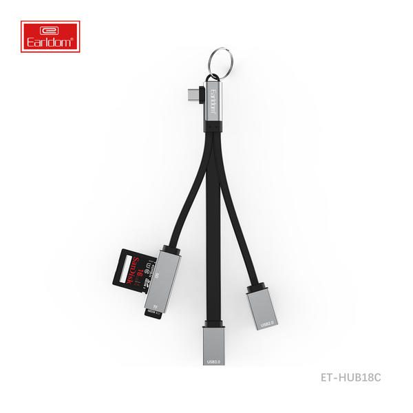 [ET-HUB18C_black_2] HUB - ET-HUB18C (4in1 Type-C HUB 2USB+TF & SD Card Reader - Black)
