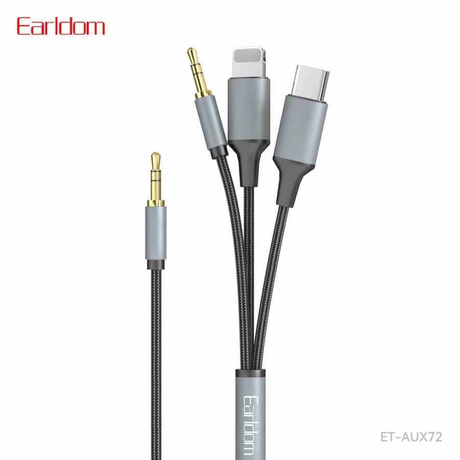 [ET-AUX72_120CM_black] iOS AUX Cable - ET-AUX72 120CM (3in1 3.5mm To 3.5mm+iOS+Type-C - Black)