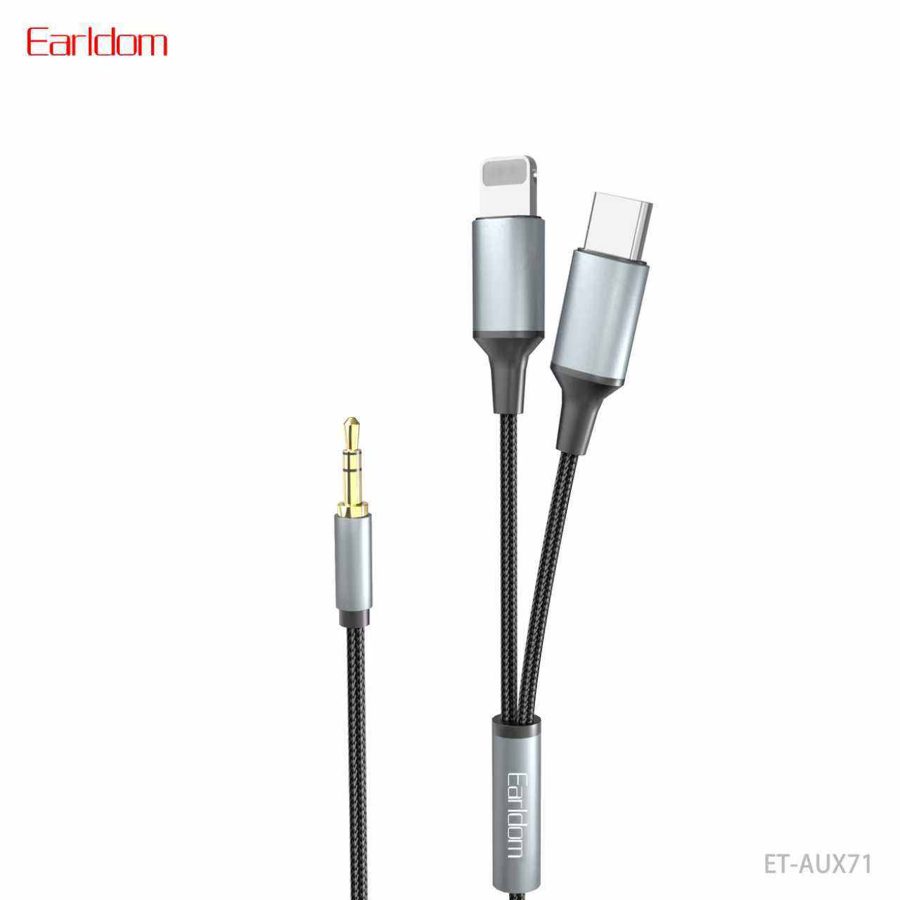 [ET-AUX71_120CM_black] iOS AUX Cable - ET-AUX71 120CM (2in1 3.5mm To iOS+Type-C - Black)