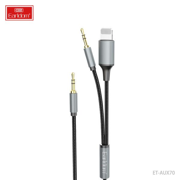 [ET-AUX70_120CM_black] iOS AUX Cable - ET-AUX70 120CM (2in1 3.5mm To iOS+T3.5mm - Black)