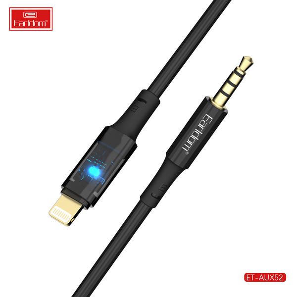 [ET-AUX52_100CM_black] iOS AUX كيبل - ET-AUX52 100CM (3.5mm إلى iOS ABS+Nylon Clear Design - أسود)