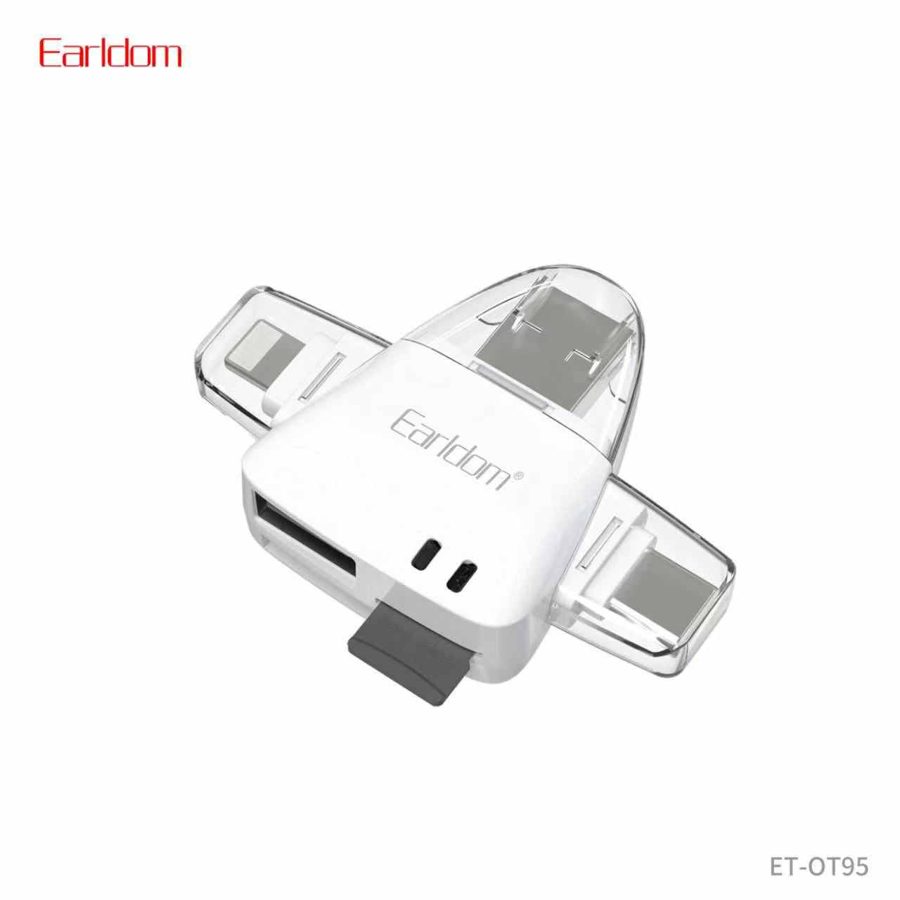[ET-OT95_white] Micro OTG Adapter+Card Reader - ET-OT95 (6in1 OTG+TF و SD Card Reader For iOS و Type-C و USB - أبيض)