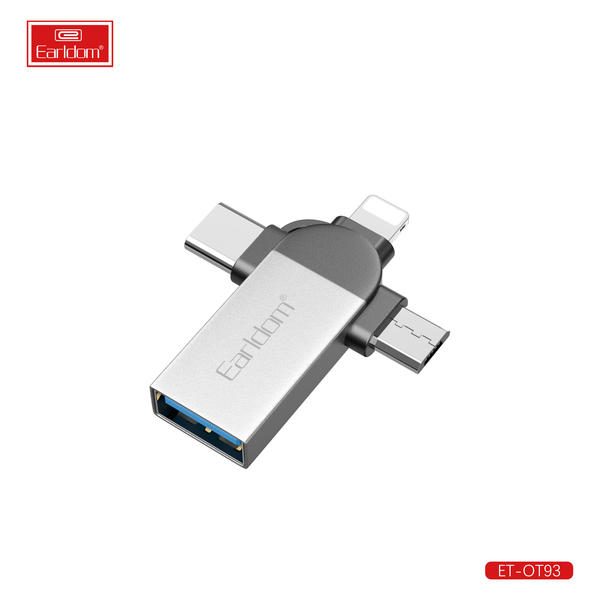 [ET-OT93_silver] USB/Type-C/iOS/Micro OTG Card Reader - ET-OT93 (3in1 OTG For iOS & Type-C & Micro - Silver)