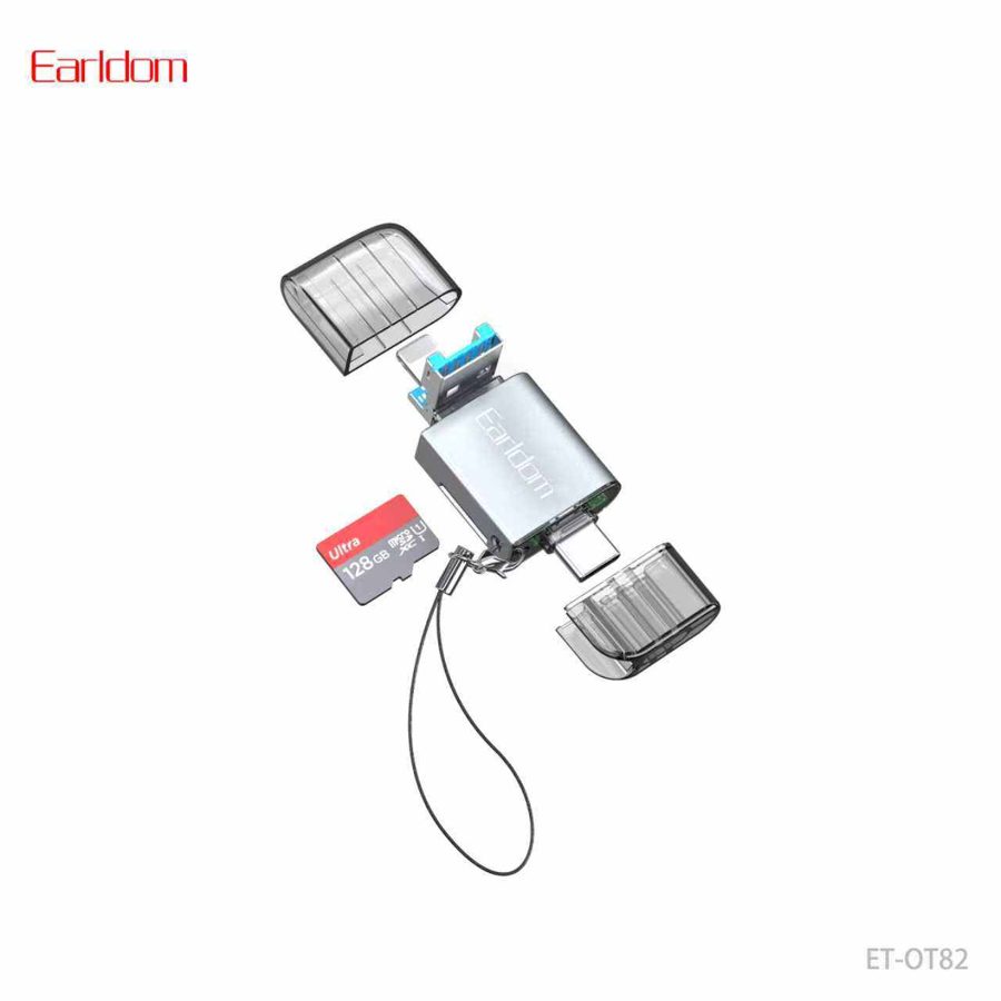 [ET-OT82_grey] USB/Type-C/iOS/Micro OTG Card Reader - ET-OT82 (3in1 TF Card Reader For iOS و Type-C و USB - رمادي)
