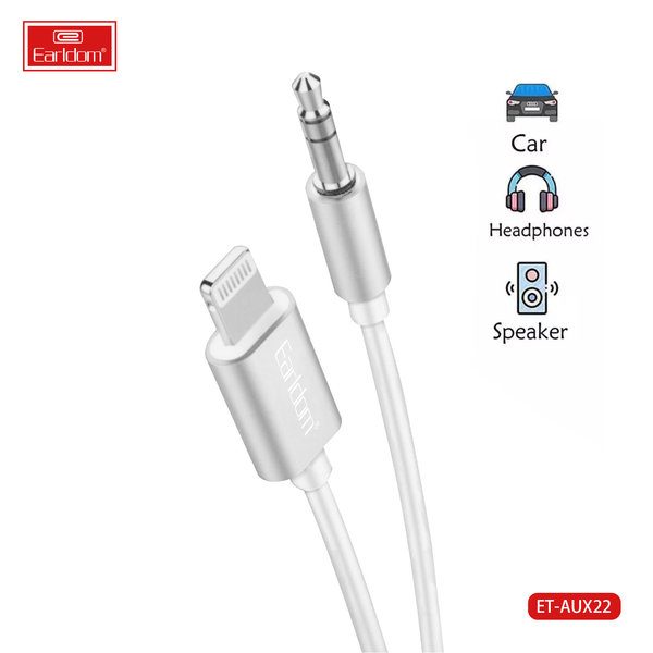 [ET-AUX22_100CM_black_gold_silver] iOS AUX Cable - ET-AUX22 100CM (3.5mm To iOS Alumium Alloy+TPE - Black Gold Silver)