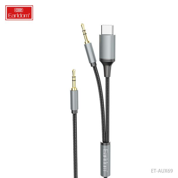 [ET-AUX69_120CM_black] Type-C AUX كيبل - ET-AUX69 120CM (2in1 3.5mm إلى 3.5mm+Type-C - أسود)