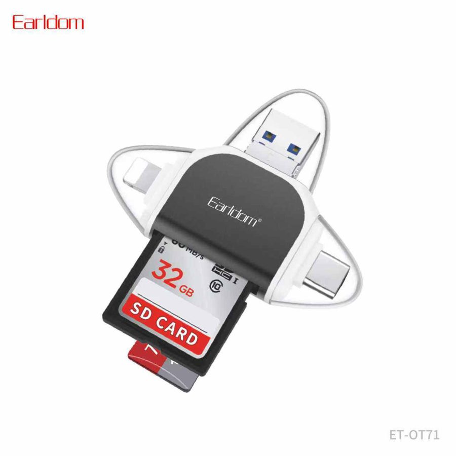 [ET-OT71_black] USB/Type-C/iOS/Micro OTG Card Reader - ET-OT71 (6in1 TF و SD Card Reader For iOS و Type-C و Micro و USB - أسود)