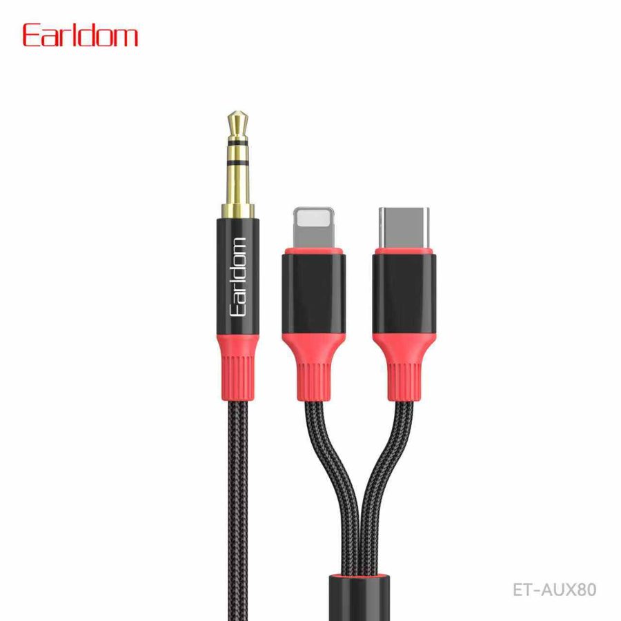 [ET-AUX80_black] iOS AUX كيبل - ET-AUX80 (2in1 3.5mm إلى iOS+Type-C - أسود)