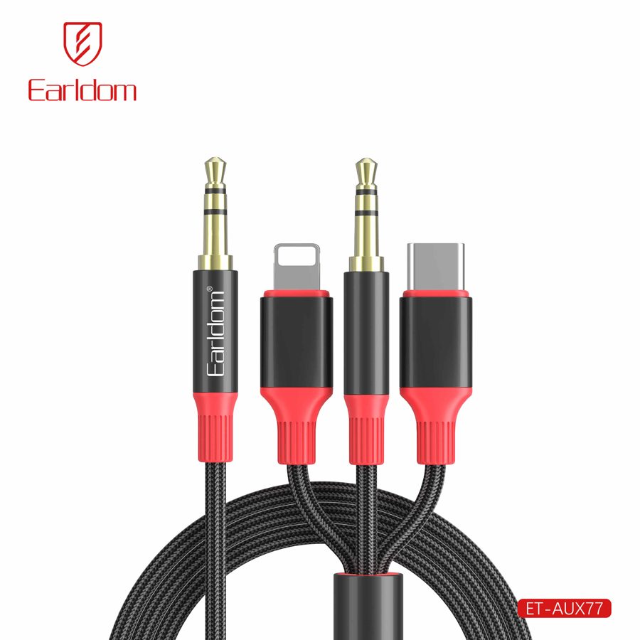 [ET-AUX77_black] iOS AUX Cable - ET-AUX77 (3in1 3.5mm To 3.5mm+iOS+Type-C - Black)