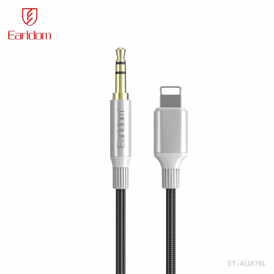 [ET-AUX76L_Black] iOS AUX كيبل - ET-AUX76L (3.5mm إلى iOS Metal + Nylon - أسود, أسود فضي)