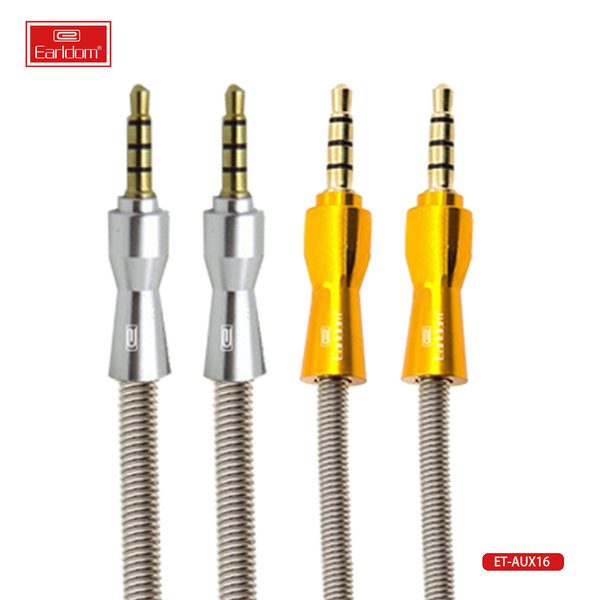 [ET-AUX16_80CM_gold_silver] 3.5mm AUX Cable - ET-AUX16 80CM (3.5mm To 3.5mm Alumium Alloy+TPE - Gold Silver)
