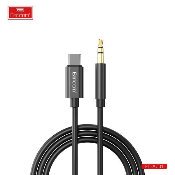 [ET-AC01_100CM_black] Type-C AUX كيبل - ET-AC01 100CM (3.5mm إلى Type-C Alumium Alloy+TPE - أسود)