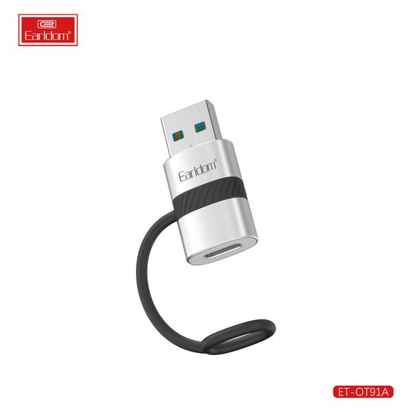 [ET-OT91A_silver] محول بيانات وشحن - ET-OT91A (Type-C إلى USB With Silicon Rope Aluminum Alloy - فضي)