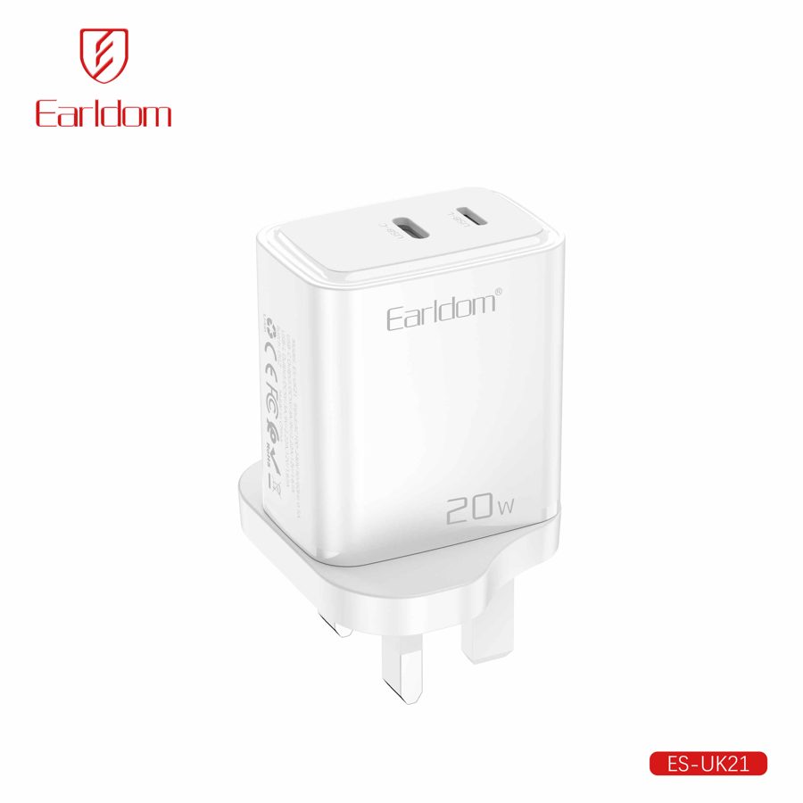 [ES-UK21_white_Without_cable] Wall Charger-UK Plug - ES-UK21 (PD+USB 20W - White - Without Cable, White)