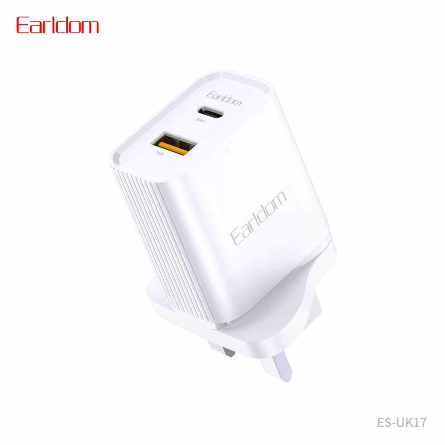 [ES-UK17_white_With_Micro_Cable] Wall Charger-UK Plug - ES-UK17 (PD+USB 15W - White - With Micro Cable, White)