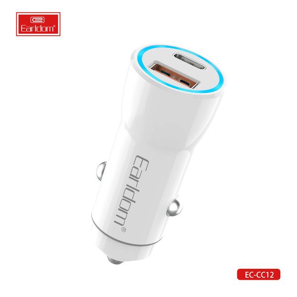 [ES-CC12_white_Without_Cable] PD + USB Car Charger - ES-CC12 (20W 1USB+1PD - White - Without Cable, White)