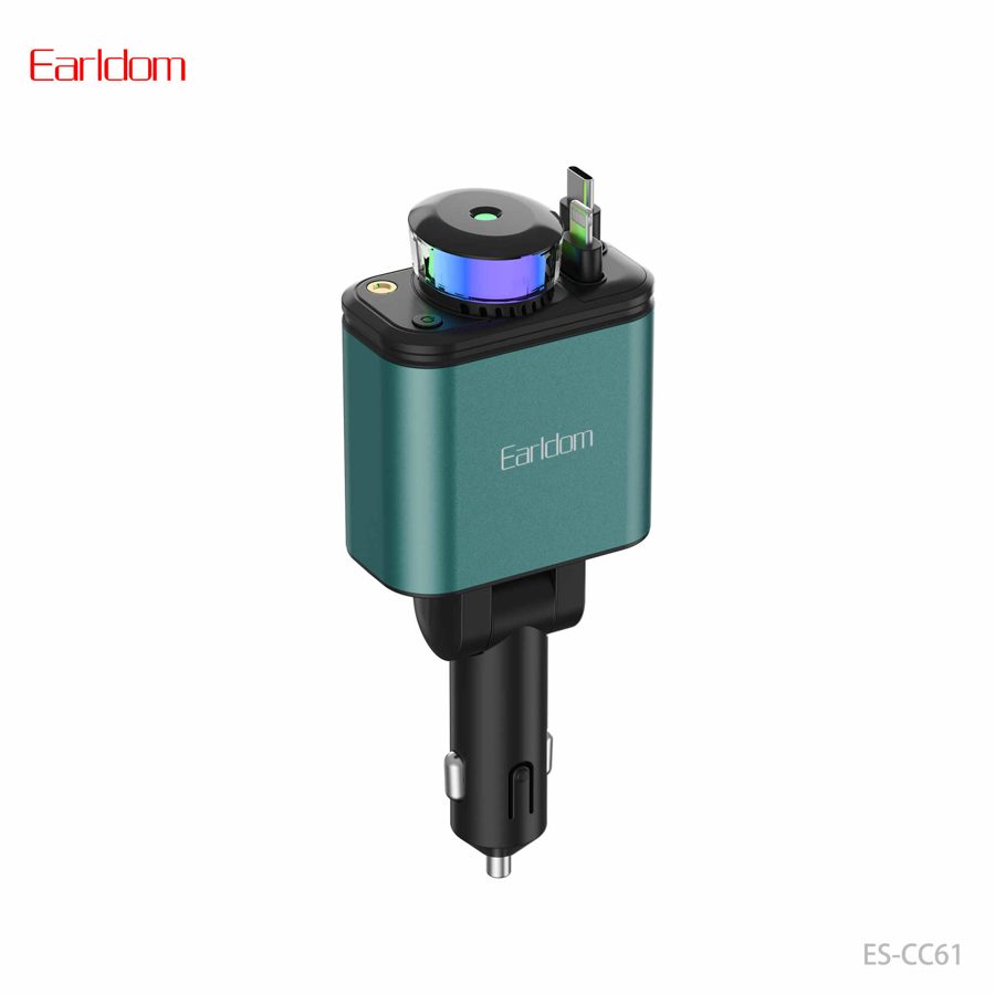 [ES-CC61_black_Without_Cable] Superior Quality Car Charger - ES-CC61 (120W PD+USB Cable:70cm Storage(Type-C)Starlight Lamp - Black - Without Cable, Black)