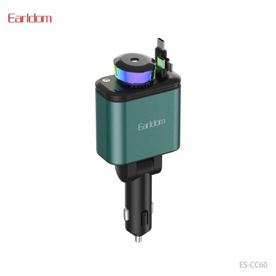 [ES-CC60_black_Without_Cable] Superior Quality Car Charger - ES-CC60 (180W PD+USB Cable:70cm Storage(Type-C)Starlight Lamp, Car-Mounted Aromatherapy Device - Black - Without Cable, Black)