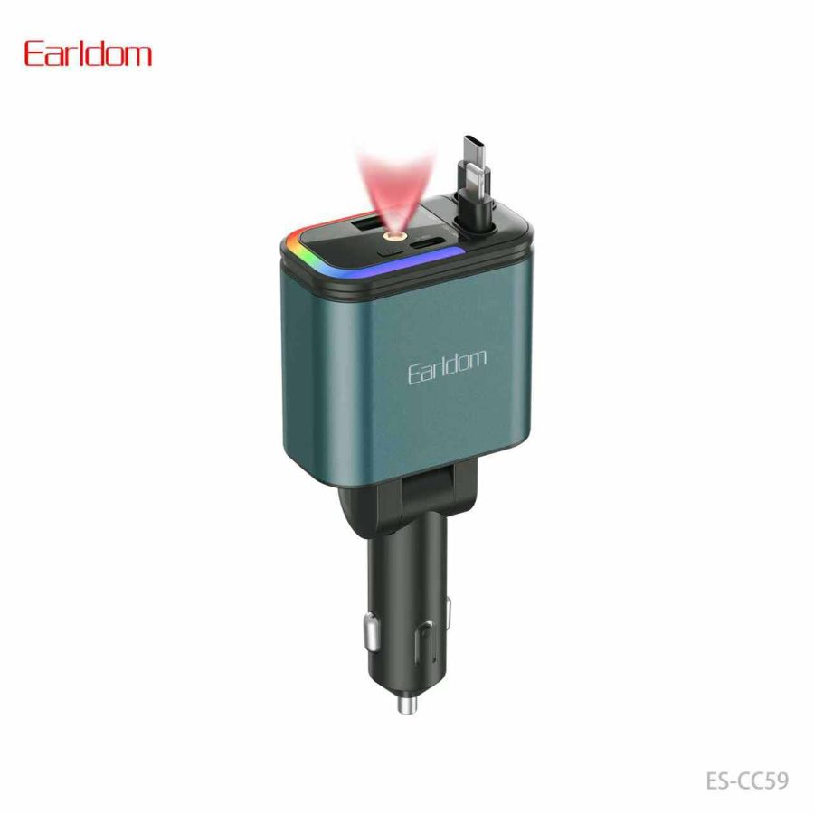 [ES-CC59_black_Without_Cable] Superior Quality Car Charger - ES-CC59 (120W PD+USB Cable:70cm Storage(Type-C)Starlight Lamp - Black - Without Cable, Black)