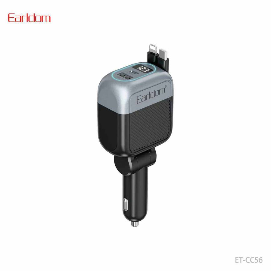 [ES-CC56_black_Without_Cable] Superior Quality Car Charger - ES-CC56 (65W PD+USB Cable:70cm Storage(Type-C) - Black - Without Cable, Black)