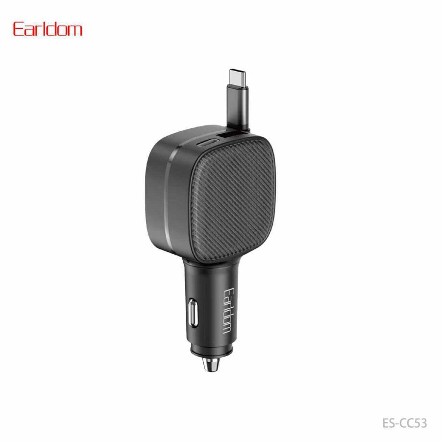 [ES-CC53_black_Without_Cable] Superior Quality Car Charger - ES-CC53 (60W PD+USB Cable:70cm Storage(Type-C) - Black - Without Cable, Black)