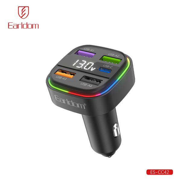 [ES-CC42_black_Without_Cable] PD + USB Car Charger - ES-CC42 (3.1A 4USB+1PD - Black - Without Cable, Black)