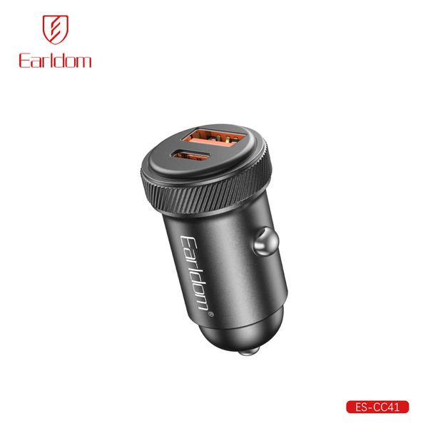 [ES-CC41_black_Without_Cable] PD + USB Car Charger - ES-CC41 (30W 1USB+1PD Aluminum Alloy - Black - Without Cable, Black)