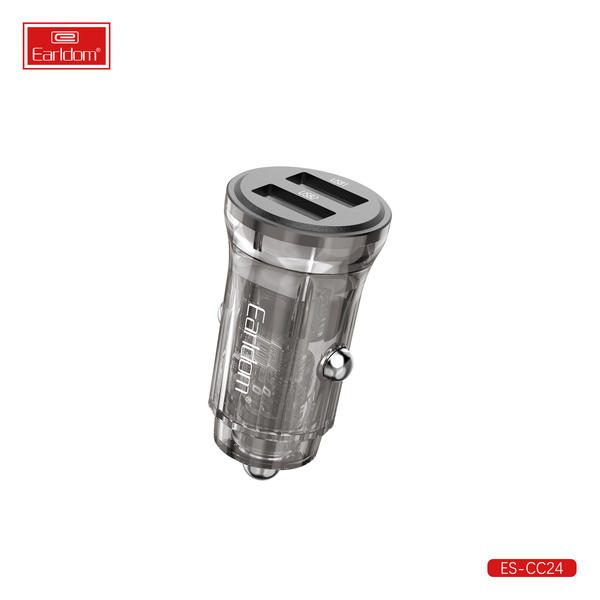 [ES-CC24_black_Without_Cable] شاحن سيارة USB - ES-CC24 (18W 2USB Clear Housing - أسود - Without كيبل, أسود)