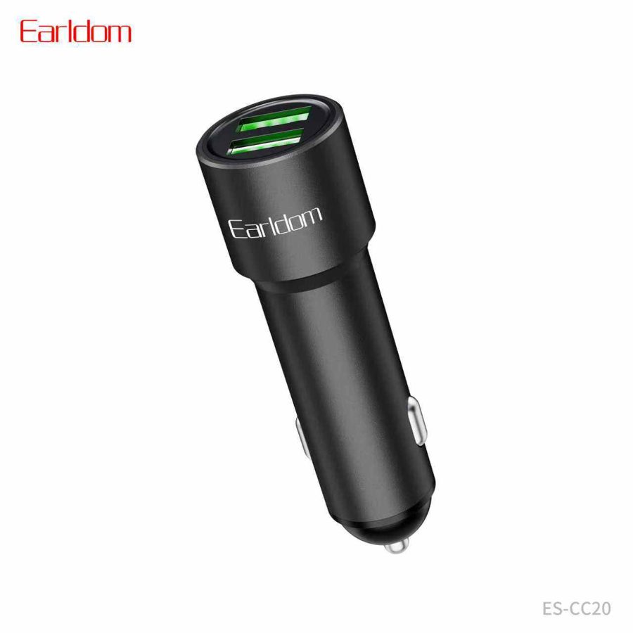 [ES-CC20_black_Without_Cable] شاحن سيارة USB - ES-CC20 (15W 2USB Aluminum Alloy - أسود - Without كيبل, أسود)
