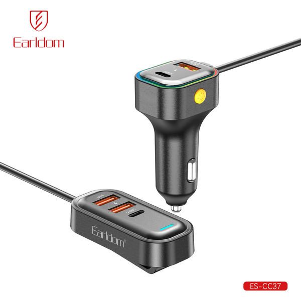 [ES-CC37_black_Without_Cable] شاحن سيارة جودة عالية - ES-CC37 (5in1 Back Seat شاحن 3USB+2PD+RGB Light - أسود - Without كيبل, أسود)