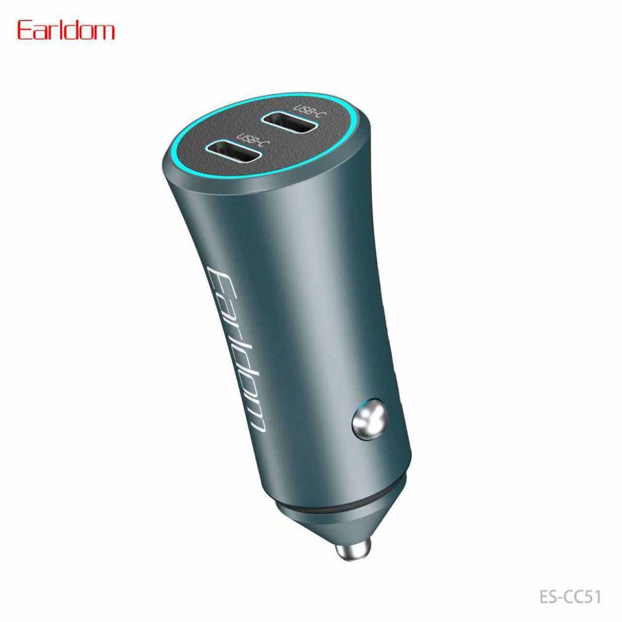 [ES-CC51_grey_Without_Cable] PD + USB Car Charger - ES-CC51 (60W 2PD Port Aluminum Alloy - Grey - Without Cable, Grey)