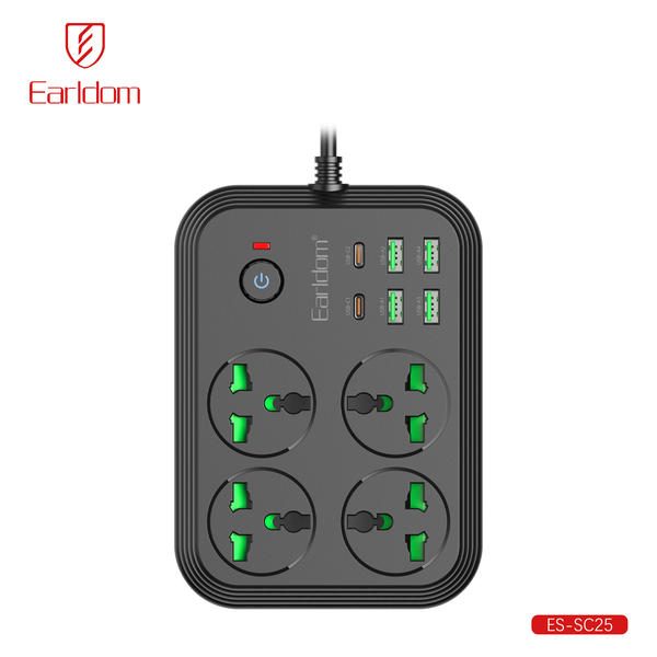 [ES-SC25_UK_Plug_black] UK Wall Socket - ES-SC25 UK Plug (4 Sockets +2PD++4 USB 2M Cable - Black)
