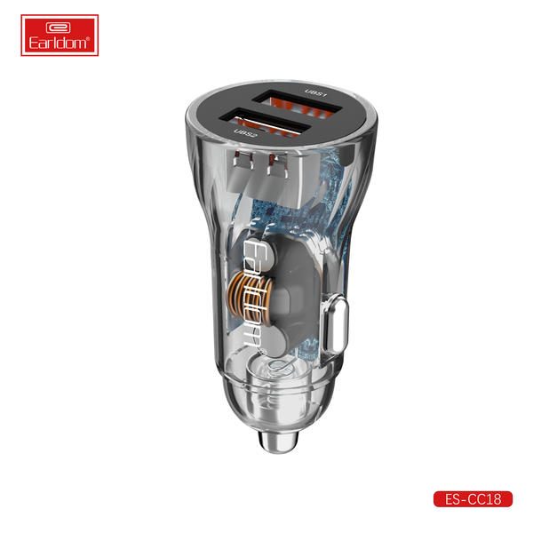 [ES-CC18_black_Without_Cable] USB Car Charger - ES-CC18 (18W 2USB Clear Housing - Black - Without Cable, Black)