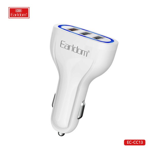 [ES-CC13_white_With_Type-C_Cable] USB Car Charger - ES-CC13 (18W 3USB - White - With Type-C Cable, White)
