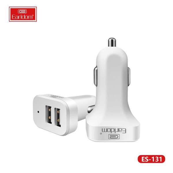[ES-131_white_Without_cable] شاحن سيارة USB - ES-131 (15W 2USB - أبيض - Without كيبل, أبيض)