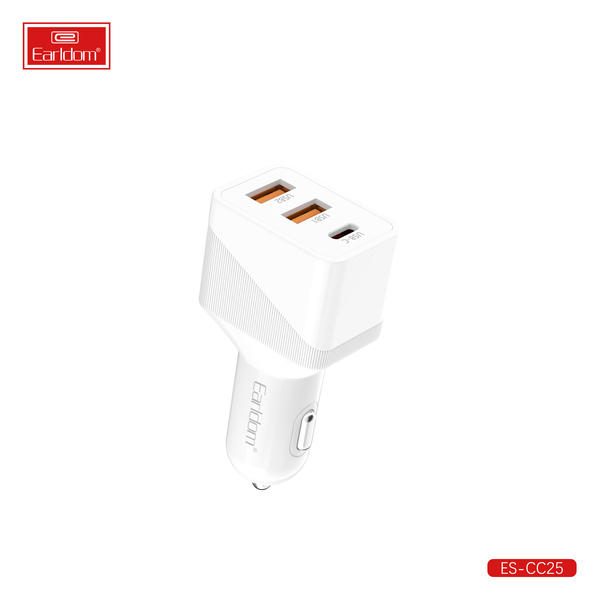 [ES-CC25_white_Without_Cable] PD + USB Car Charger - ES-CC25 (45W 2USB+1PD - White - Without Cable, White)