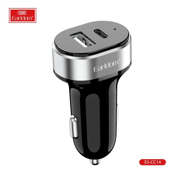 [ES-CC14_silver_With_Micro_Cable] PD + USB Car Charger - ES-CC14 (15W 1USB+1PD - Silver - With Micro Cable, Silver)