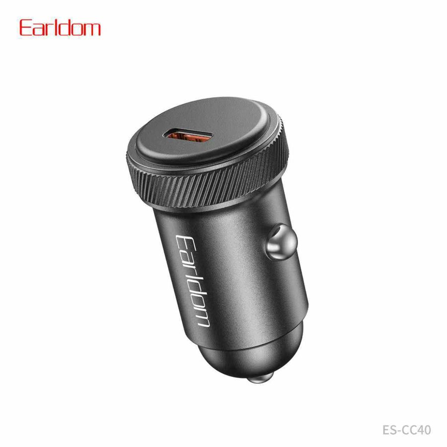 [ES-CC40_black_Without_Cable] PD + USB Car Charger - ES-CC40 (30W 1PD Port Aluminum Alloy - Black - Without Cable, Black)