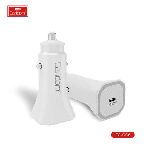 [ES-CC8_white_Without_Cable] PD + USB Car Charger - ES-CC8 (20W 1PD Port - White - Without Cable, White)