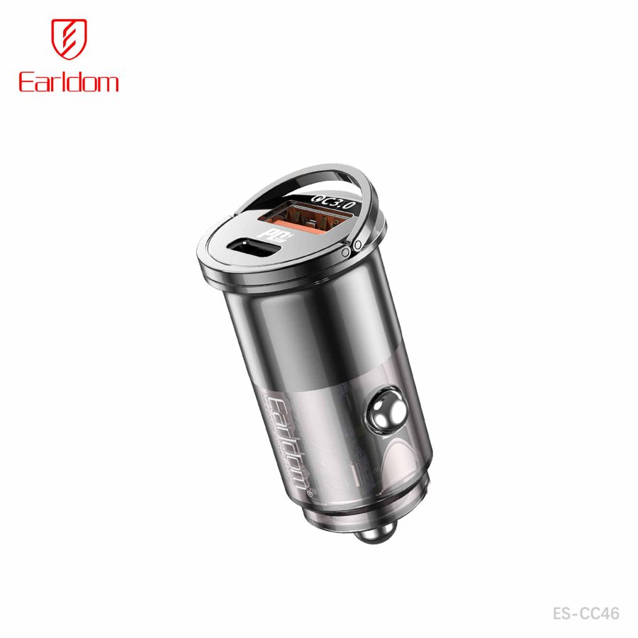 [ES-CC46_black_Without_Cable] شاحن سيارة PD + USB - ES-CC46 (30W 1USB+1PD Aluminum Alloy - أسود - Without كيبل, أسود)
