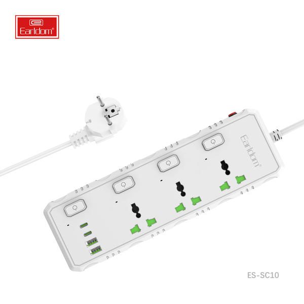 [ES-SC10_UK_Plug_white] UK Wall Socket - ES-SC10 UK Plug (2M Cable 2USB+2type-C+3 Universal Plug - White)